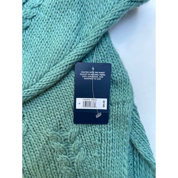 Lucky Green V Neck Cable Knit Sweater Oversize Split Slit Sides Size Large NWT - Picture 3 of 8